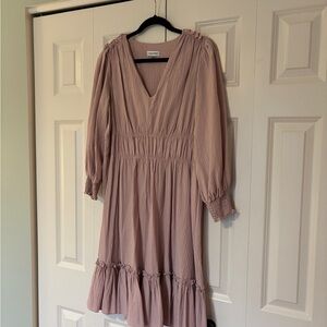 Calvin Klein Mauve V-Neck Long-Sleeve Dress